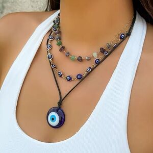 Turkish Lucky Eye Pendant Necklace - Natural Stone Beaded